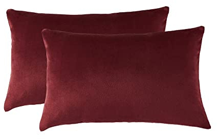 Omela 2er Set Kissenbezug 40x80 cm Burgunderrot Cashmer Touch Coral Fleece Kissenhülle Super Weich & Warme Sofakissen Kissenhüllen Kopfkissenbezug Reißverschluss