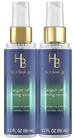 Hair Biology Argan Oil Taming Serum, Twin Pack, 3.2 Fl Oz Each — Hair Serum Nourishes to Soften & Control Frizz. Infused with Biotin — Dry Hair Treatment, Safe for Color Treated Hair