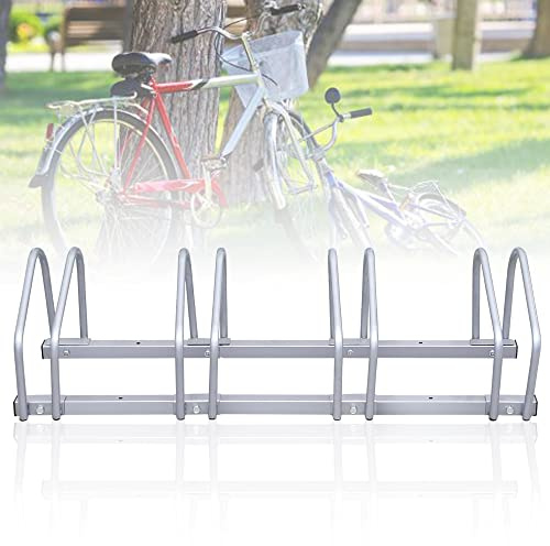 Ikodm Rastrelliera per Biciclette, Rastrelliera Portabici per Pneumatici 35-55 mm, Installazione a pavimento e parete, 4 Posti, Argento, 26 x 101 x 32 cm