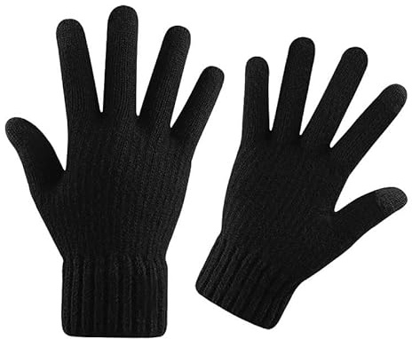 HGDGears Winter Warm Knitted Gloves for Men,Soft Lining,Touchscreen Thermal Knitted Gloves for Cold Weather(Bright Black)