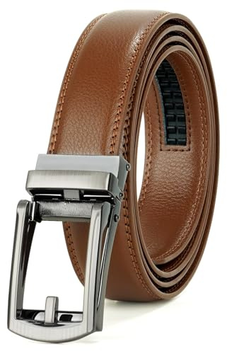 JASGOOD Men's Genuine Leather Ratchet Belt Cowhide Belt with Open Buckle, 33/35mm Wide