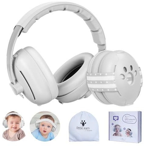 Coikes Casque Anti Bruit Bébé 2 en 1 Casque Anti Bruit pour Enfant Bébé Nouveau-nés Casque Anti-Bruit Bébé Protection Auditive pour les Bébés pour le Sommeil, Voyage, Avion, Fêtes (Gris)