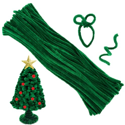 100pcs Pipe Cleaners for Craft Flowers, Pipe Cleaners for Tulip Bouquet, Fuzzy Sticks Craft Supplies for Flower DIY Craft Kit Gift, Chenille Stems Arts & Crafts (Green)