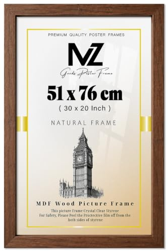 MZ GOODS | MDF Poster Frame (51 x 76 CM) 76 cm x 51 cm for Art, Wall Gallery & Interior Design, Sturdy MDF Wood Finish, Easy Hanging Hooks Included [ Walnut ]