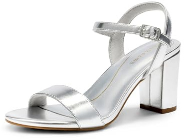 DREAM PAIRS Sandali con tacco da donna,Size 40.5,Argento-Pu,DWUMHS2528