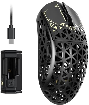 ATTACK SHARK R5 Ultra Souris Gaming sans Fil HyperSpeed Fibre de Carbone, Ultralégère 39g, Filaire 2,4 G/BT/USB-C, Capteur PAW3950MAX, Fréquence d'Interrogation sans 8KHz, 42Kppp, Windows/Mac -Noir