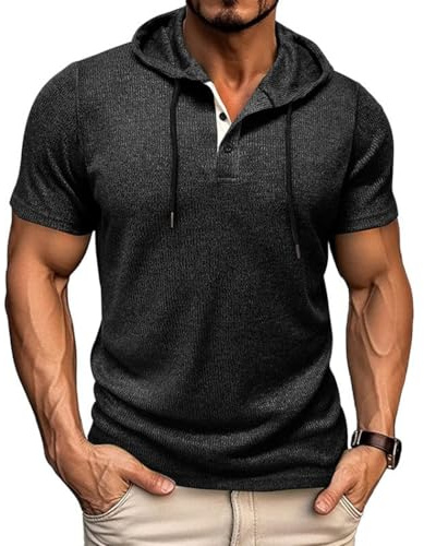 RQPYQF Felpa Uomo con Cappuccio Manica Corta Estive T Shirt Maglietta Casual da Uomo vestibilità Regolare CS54 (Nero, S)