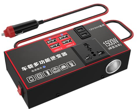 Adattatore auto da 1500 W, con stazione di ricarica USB, più porte per viaggi, campeggio, barca, camion, inverter, presa da 220 V, per auto, campeggio, viaggio, guida, marina, barca, stazione di