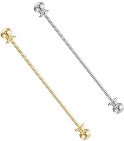 2 PCS Shirt Collar Pin Collar Bars for Men Dress Shirts Gold Dress Men's Suit Shirt Barbell Gold Silver Tie Pin Bars for Collars Classic Brass Ball Clasp Lapel Stick Brooch (2.68 Inches/ 6.8 Cm)