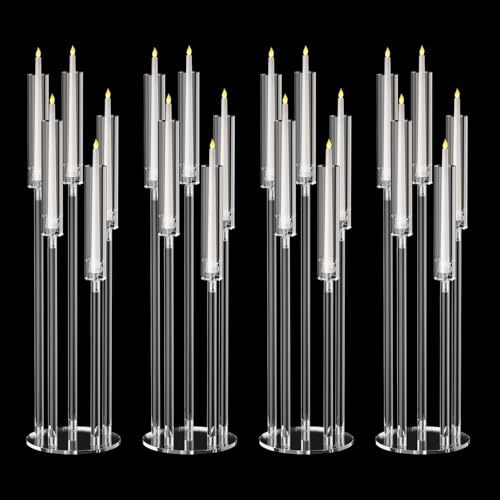 5 Arms Acrylic Clear Candelabra Centerpieces for Wedding, 4Pcs Taper Candlesticks Candle Holders with Acrylic Shade for Chrismas House Birthday Party Table Easter Day Gifts