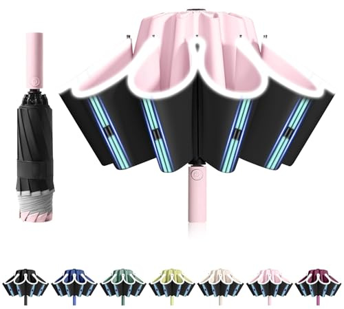 FANSEZQ Ombrello Antivento Automatico Inverso | Grande 105cm con 10 Stecche Rinforzate | Impermeabile e Pieghevole per Uomo e Donna (Rosa)