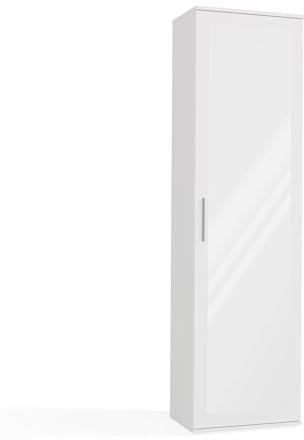 Armadio Guardaroba da Ingresso Specchiato, Tubo Appendiabiti e 2 Ripiani – Anta Reversibile – Vari Colori MIT4 (Bianco)