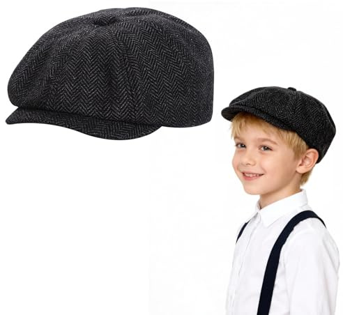 AffeGifts Beret Enfant Garcon et Filles 6-9 Ans, Noir Gris Classique Chapeau de Boulanger Chapeau d'artiste pour Porter Tous Les Jours Scoool Jouer Victorian Vostume et Fancy Dress Party