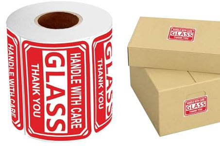 Bräckliga självhäftande etiketter - förpackning med 250 rullar förpackningsetiketter - ömtåliga varningsetiketter hanteras försiktigt | för affärsmaterial tallrikar glas kök tv och