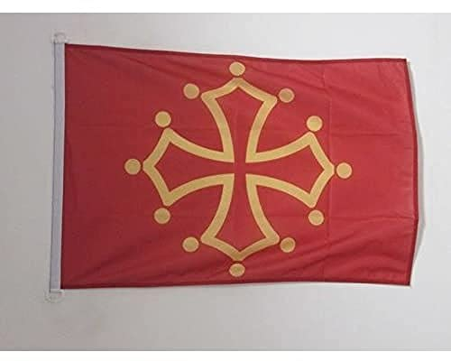 AZ FLAG - Drapeau Midi-Pyrénées - Occitanie - 45x30 cm - Pavillon Nautique Occitan - France Spécial Bateau Et Extérieur En Maille Bloquée Avec Anneaux Plastiques Intégrés - 30g