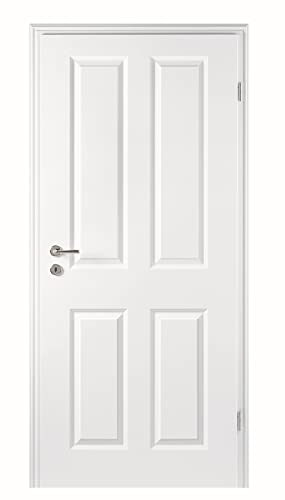 HORI® Zimmertür Estella 4 Weißlack RAL9010 Röhrenspan Rundkante | Innentüre, Türblatt, passende für alle Standard Zargen mit DIN Größe I 1985 x 860 mm I DIN Rechts