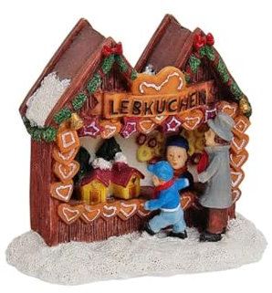 Weihnachtliche Miniatur-Figuren Winterwelt-Szene aus Poly - Marktstand Lebkuchen-Stand B9 x T4 x H8 cm - Weihnachtsdorf Deko Miniaturwelt Sammlerobjekt Weihnachtsdekoration Tischdeko Haus