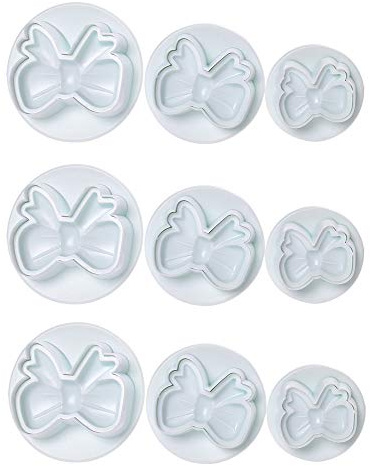 RAYNAG 3 Set Bowknot Plastic Fondant Plunger Cutters Cookie Pie Crust Cutout Molds Clay Cake Decorating Cutter Plungers (9 Pieces)