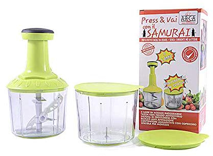 Arca Tritatutto a Pressione | Manuale | Lame in Acciaio Inox | Doppio Contenitore con Spatola per Montare | Trita Verdure, Trita Prezzemolo, Trita Carne | Facile Pulizia e Utilizzo Sicuro