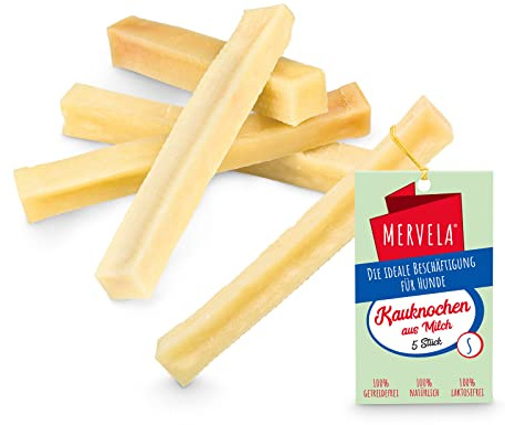 MERVELA® Kaukäse für Hunde | 5 * 40 Gramm | Käseknochen | Beschäftigung & Belohnung | Käsestangen | Harter Yak Käse Hund | Himalayan Cheese Bones | Langer Kauspaß
