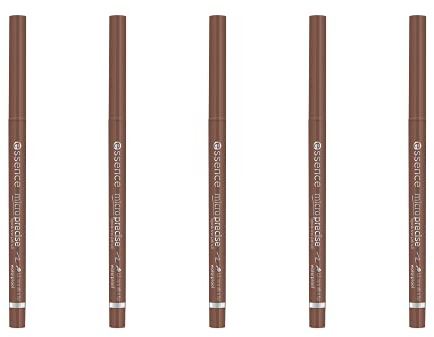 essence micro precise eyebrow pencil, Nr. 02, Braun, langanhaltend, definierend, natürlich, vegan, wasserfest, ohne Mikroplastikpartikel, ohne Parfüm, 5er Pack (5x0.05g)