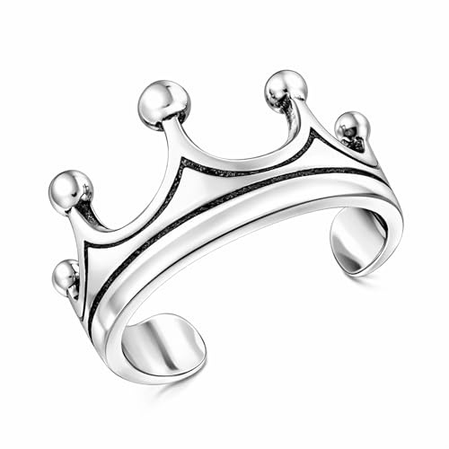 AeraVida Adjustable Ring Tiara Royal Crown Design in .925 Sterling Silver for Women Elegant Oxidized Finish for Toe or Pinky Jewelry Gift | Summer Accessory