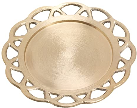 NKlaus Piatto per candele rustico oro Ø11cm ghirlanda ottone lucido decorazione piattino 10491