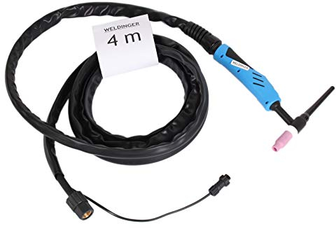 WELDINGER WIG-Schweißbrenner SRP 26 flex integriert 2-polige Steuerbuchse 4 m lang WIG-Schlauchpaket für Schweiß-Inverter HF mit Strombuchse am Gasanschluss (SPW6)