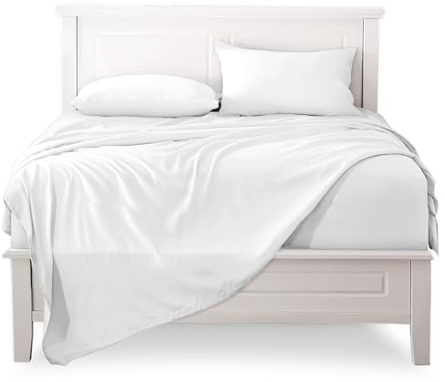 Sängkläder Set 180x190/200 4 Delar 100% Bomull - Lakan med resår 180x200 cm - Platt lakan för 2 Person 250x280 cm - 2 Örngott 50x80 - Vit