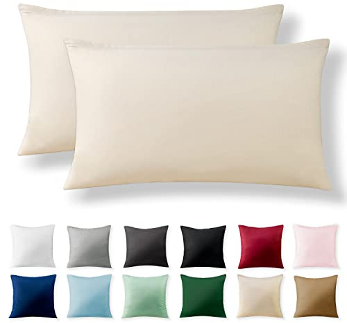 Alreya 2er-Set Renforcé Kissenbezug 40 x 80 cm - 100% Baumwolle mit Reißverschluss, Superweicher Kopfkissenbezug 40x80, Kissenhülle, Beige, nur Kissenbezug