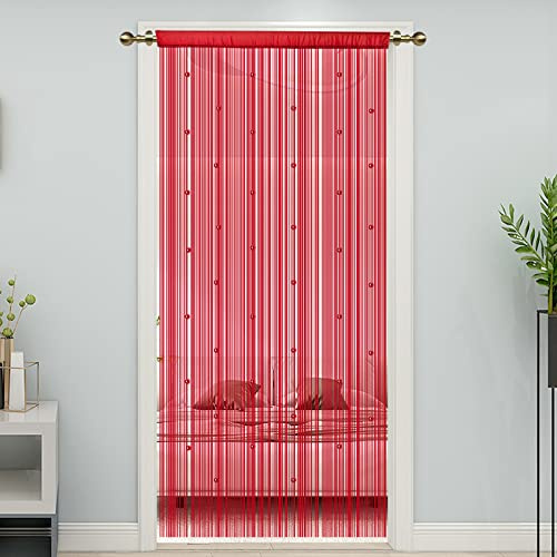 LaSyL Beaded String Curtains for Doorways, Red 39 x 110 inches, Crystal Beads Screens Home Privacy Decor, Suitable for Living Room Partition Closet Doors Hallway Entrance