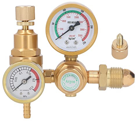 Oumefar CO2 Regulators, CO2 Pressure Regulator Argon Protective Gas Pressure Gauge, Welder Gas Regulator Argon, Mig Tig Miller Weld G5/8in Male Thread Inlet 1/4in Outlet