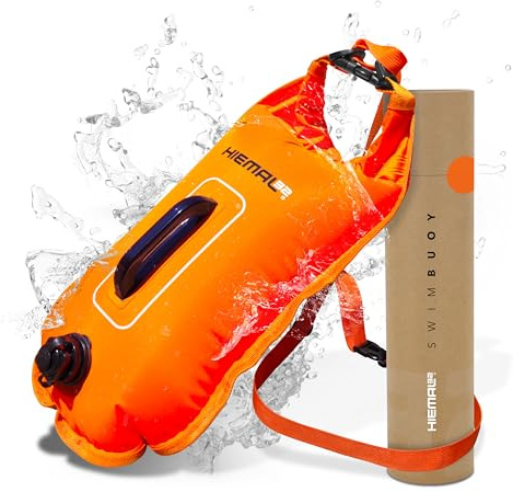HIEMAL32 Tow Float for Open Water Swimming – 15L Swim Buoy & Dry Bag for Adults – Cold Water Safety Float for Sea Swimmers, SUP & Kayak – Hi-Vis, Waterproof & Durable with Recovery Handle