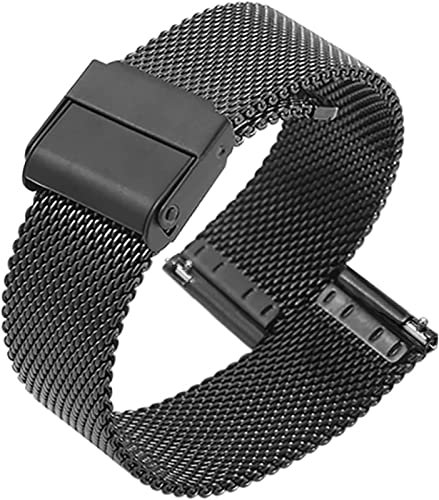 XIAOFEIGUN Milanese Mesh Edelstahl-Uhrenarmband für Männer und Frauen, Schnellverschluss, verstellbare Uhrenarmbänder, dünnes Metallarmband mit Sicherheitsverschluss (Color : Black, Size : 20mm)