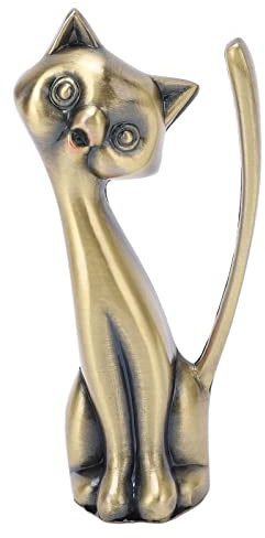 Wnvivi Porta Anello con Statua di Gatto,Statua di Gatto Seduto in Cartone Animato,Statua di Arte di Gatto in Lega di Zinco,Organizzatore di Anelli con Statuetta di Gatto