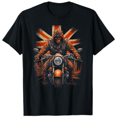 Retro Motorcycle Vintage UK Flag Biker T-Shirt