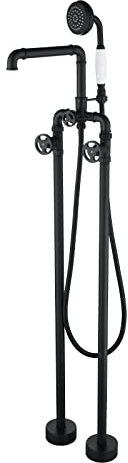 Freestanding Bathtub Faucet,Black Industrial Style Bathtub Faucet Tub Filler with Handheld Shower 3 Handles Floor-Standing Bathtub Faucet