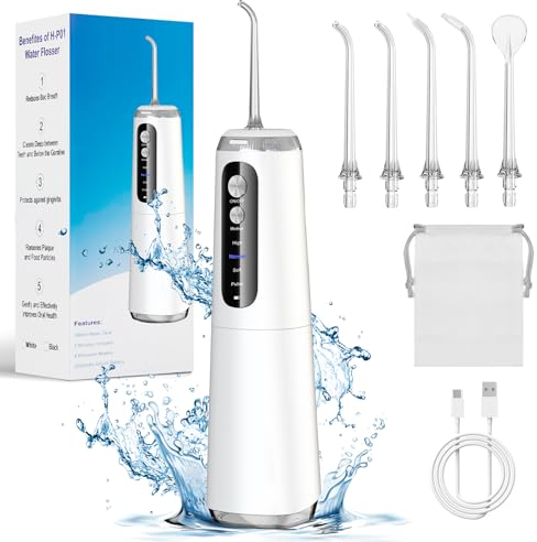 Yeerain Hydropulseur Portable Jet Dentaire avec 5 Buses et 4 Modes, 280 ML Réservoir d'eau | USB-C Rechargeable | IPX7 Etanche, Irrigateur Oral Water Flosser pour Voyage et Maison