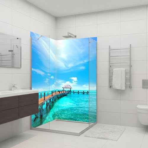 dedeco Pannello posteriore doccia impermeabile, motivo: oceano V6, 2 x 100 x 200 cm, come pannello posteriore per il bagno per la sostituzione delle piastrelle, come parete decorativa, rivestimento da