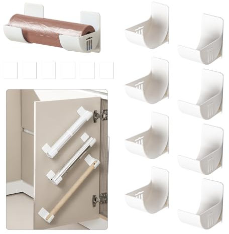 Keboyoe 4 Paires Support de Sac Poubelle Organisateurs de Cuisine Support Mural Distributeur Film Alimentaire Support Rangement Porte Distributeur de Sacs Poubelle pour Armoire, Maisons, Cuisines