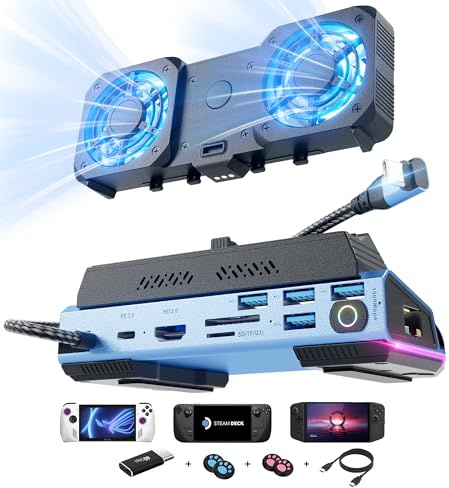 YCBUENO Estación de Acoplamiento USB C 13 en 1 con Ventiladores de refrigeración de desmontaje 4K a 60 Hz, Ethernet de 1000 Mbs, SD/TF, 4 USB A, Adaptador de Carga de 100 PD de 40 Gbps para Steam