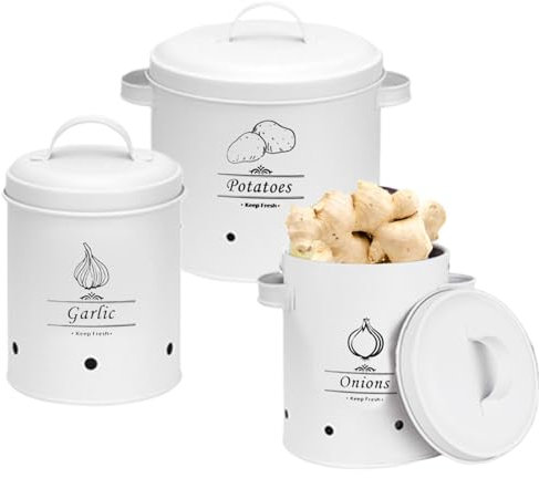 Nuytghr Barattoli di stoccaggio di verdure da cucina, Barattoli di stoccaggio di cipolle di patate, Vasi di verdure da cucina vintage, Barattoli di stoccaggio della cucina bianca, Barattoli di