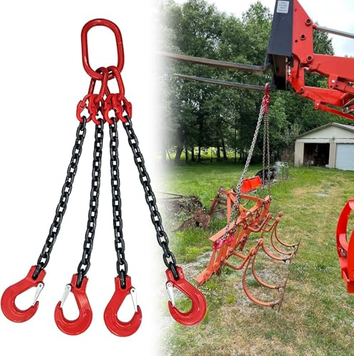 Kanduo Chaînes de levage robustes Élingue à chaîne à 4 pattes for manipuler de grosses charges, élingues à chaîne industrielles for le remorquage et la manutention de marchandises avec crochet(3m/9.8f