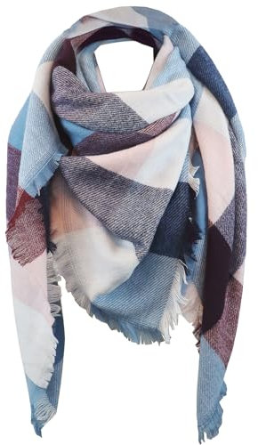 Alster Herz* Damen Schal Kariert übergroßer Quadratisch, XXL Karo Fransen Dreieckstuch Halstücher, Strickschal Übergroß Herbst Winter, Warm Kuschelig Weich (Kariert-A0508)