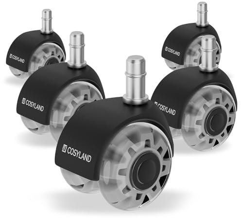 COSYLAND 5pcs Ruedas Silla Oficina - 11 mm x 22 mm Ruedas Silla Gaming - Deslizan Suavidad y Silencio - No Rayan el Suelo - No Acumula Suciedad - Diseño de Doble Rueda - Gris Transparente