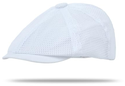 YAMEE Basker män sommar ventilerande mesh, baskrar damer solskydd, glidmössa män elastisk justerbar, Newsboy keps män lätt retro, platt mössa unisex utomhus mode fritid, Vit, one size