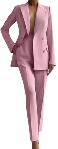 Dam dressy 2-delad byxdräkt, blazer och byxor, affärskostymer för kvinnor, kontorskläder, Rosa, M