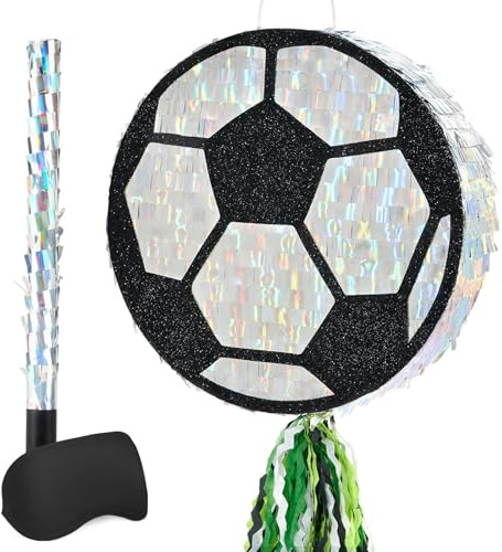 WERNNSAI Piñata con forma de balón de fútbol con vendaje y palo para niños y adolescentes, decoración para fiestas de cumpleaños, partidos de fútbol, celebraciones, despedidas de soltera