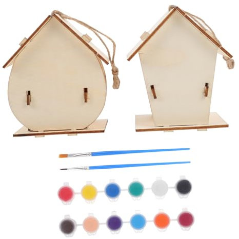 BESPORTBLE 2Sätze DIY Vogelhaus Bausatz Für Teiliges Aus Holz Zum Bemalen Kreatives Handwerksprojekt Für Garten Und Heimdekoration