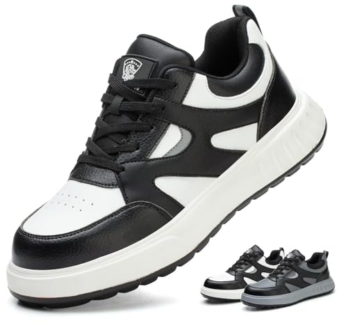 Chaussures de Securite Hommes Femmes Légère Basket de Securite Confortable Chaussure de Travail avec Embout en Acier Noir Blanc 43 EU
